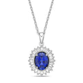 Blue Sapphire Pendant with CZ Halo on 18-Inch Chain - Sterling Silver Jewelry