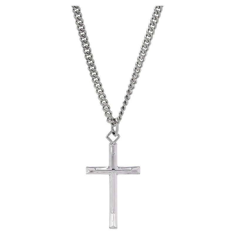 Sterling Silver Cross Necklace 24 Inch Stainless Steel Chain Religious Pendant