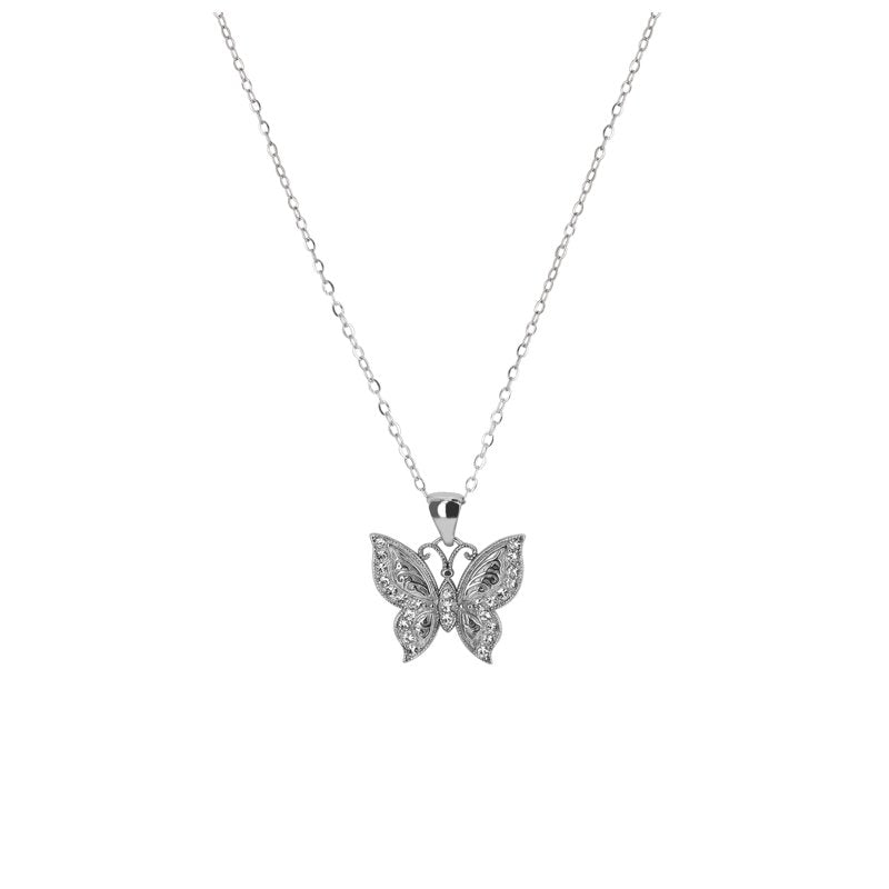 Sterling Silver Crystal Butterfly Pendant Necklace 18 Inch Hypoallergenic Jewelry
