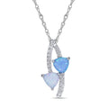 Sterling Silver Double Bypass Heart Pendant with Blue & White Opal and Sapphire Accents - 18" Chain