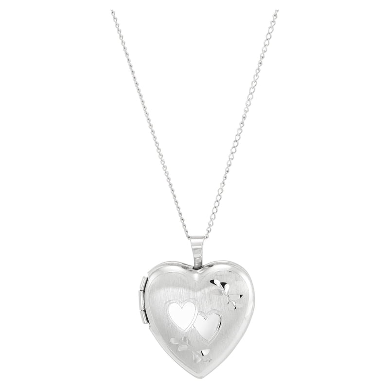 Sterling Silver Double Heart Locket Pendant - 18-Inch Chain Gift Jewelry