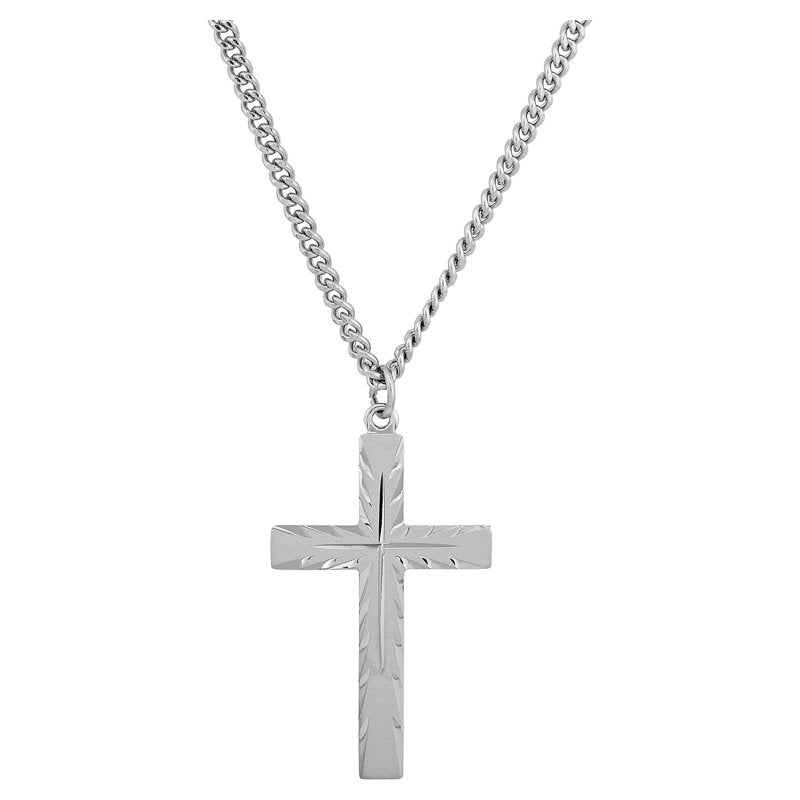 Sterling Silver Cross Necklace 24-Inch Chain Faith Jewelry
