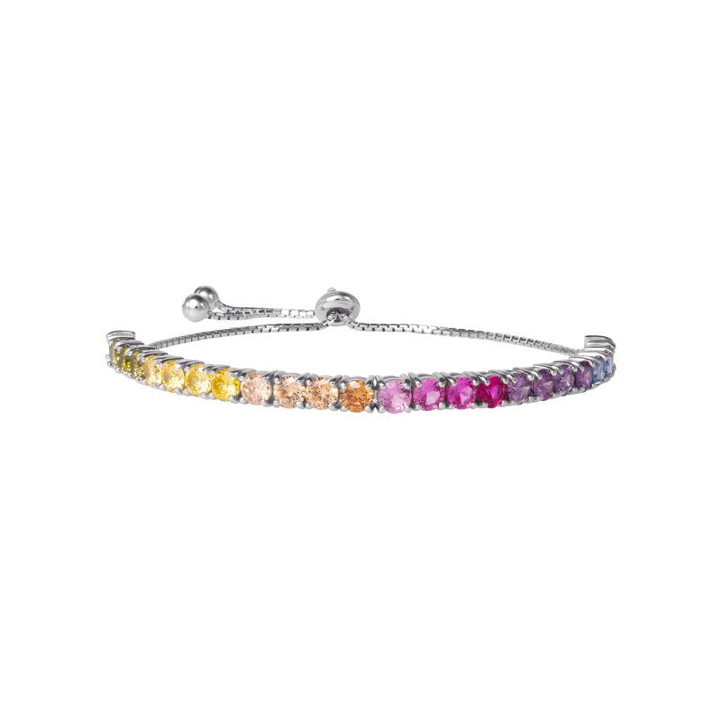 Sterling Silver Multi Simulated Diamond Bolo Bracelet for Women Adjustable Jewelry