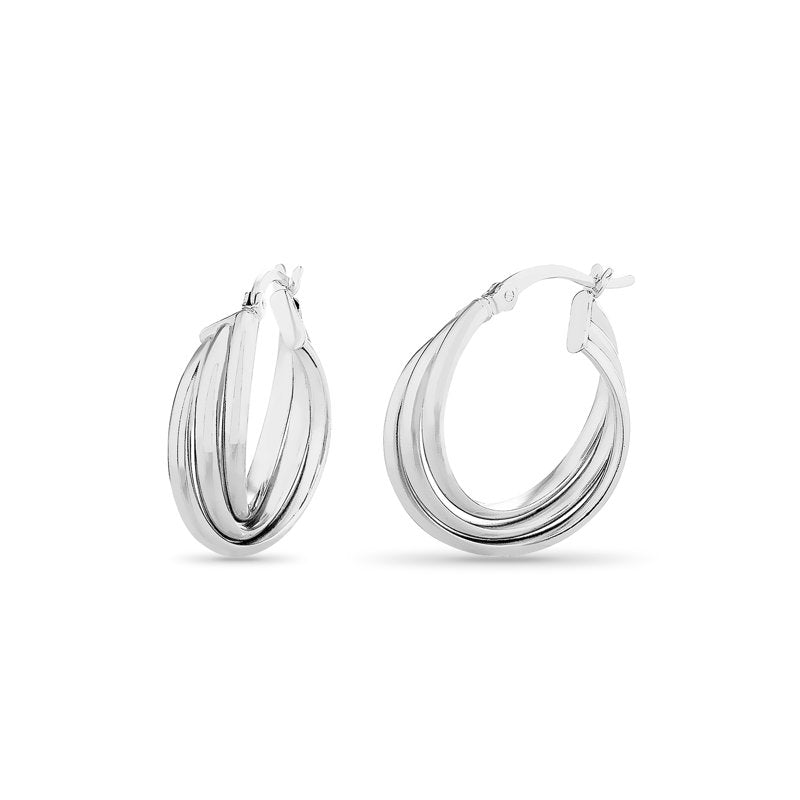 Sterling Silver Triple Hoop Earrings with Rhodium Finish - 20mm