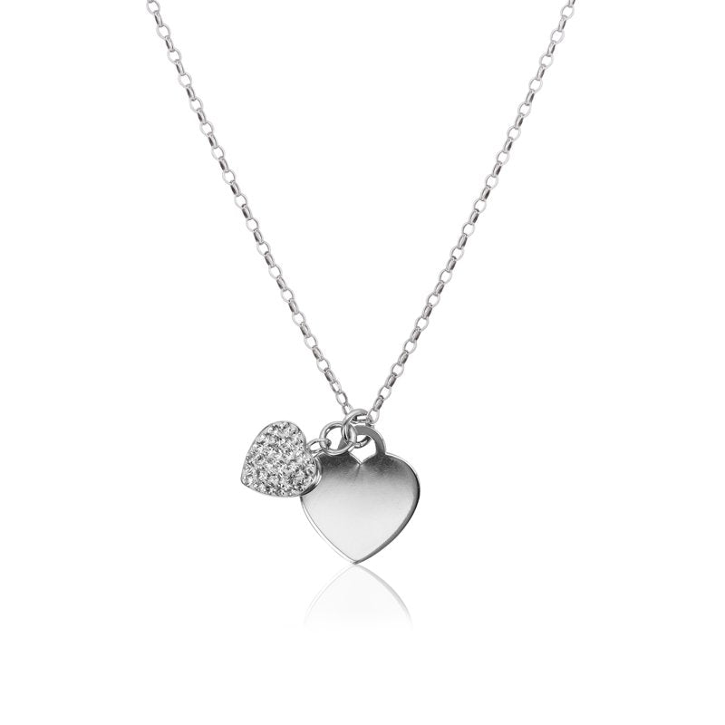 Sterling Silver Heart Charm Necklace with Austrian Crystals, 16+2 Inches