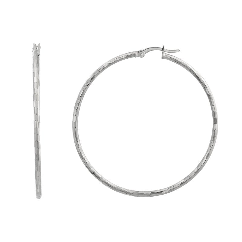Sterling Silver Diamond Cut Hoop Earrings 50mm for Women