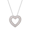Sterling Silver Heart Pendant Necklace with Simulated Diamonds - 18 Inch Chain
