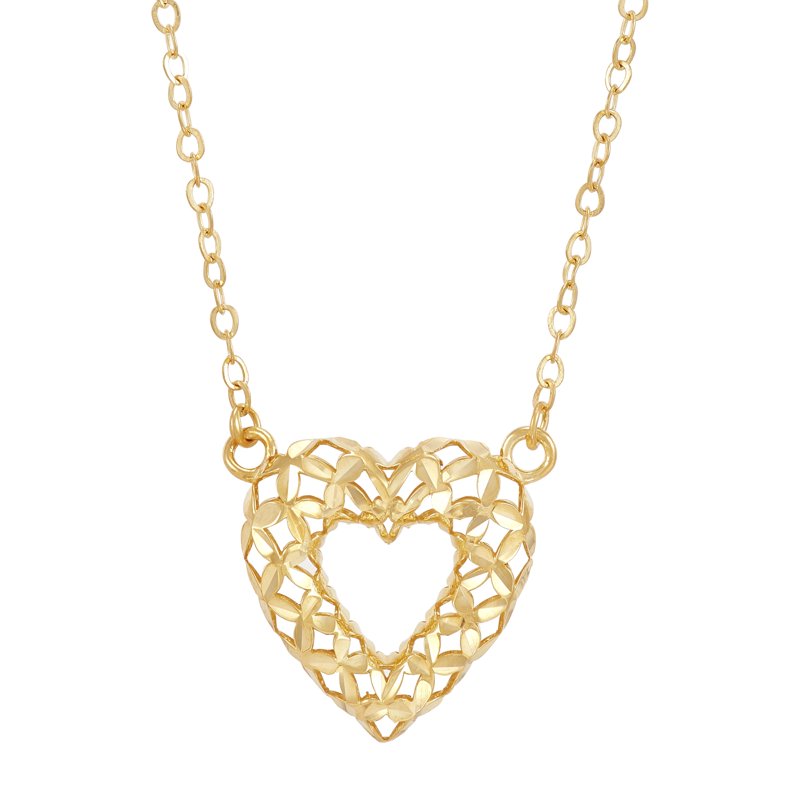 Sterling Silver and 14K Gold Plated Open Heart Necklace - Adjustable Women's Jewelry