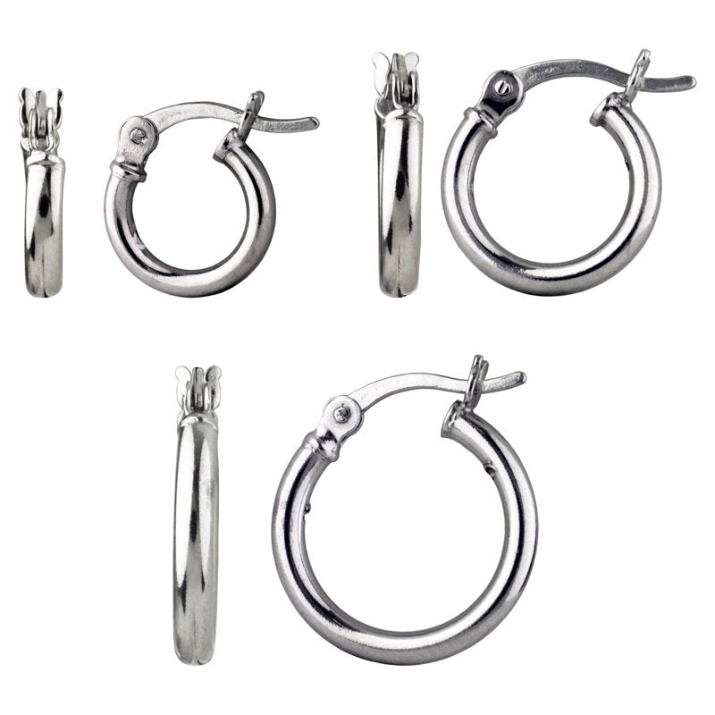 Sterling Silver Hoop Earrings Set with Click Top Closures - 3 Sizes