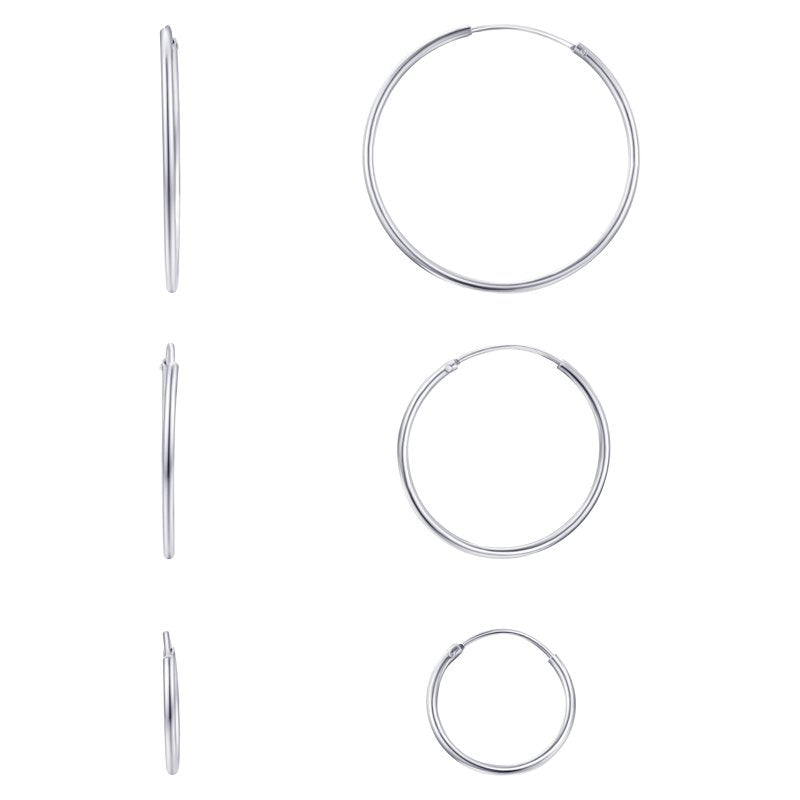 Sterling Silver Endless Hoop Earrings Set - 17mm, 24mm, 30mm Jewelry