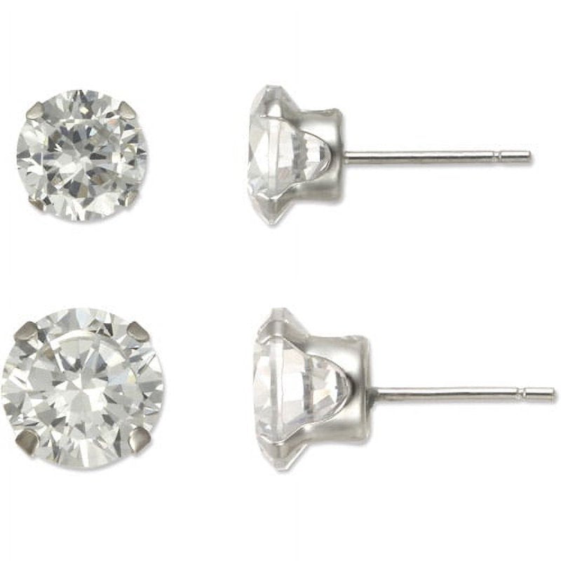 Women's White Gold CZ Stud Earrings Set - 6mm & 7mm, 10kt Gold Jewelry