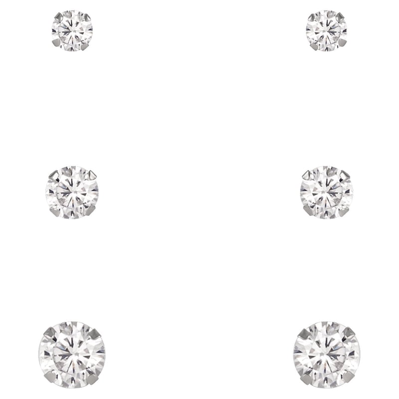 10K White Gold Cubic Zirconia Stud Earrings Set - 3/4/5mm