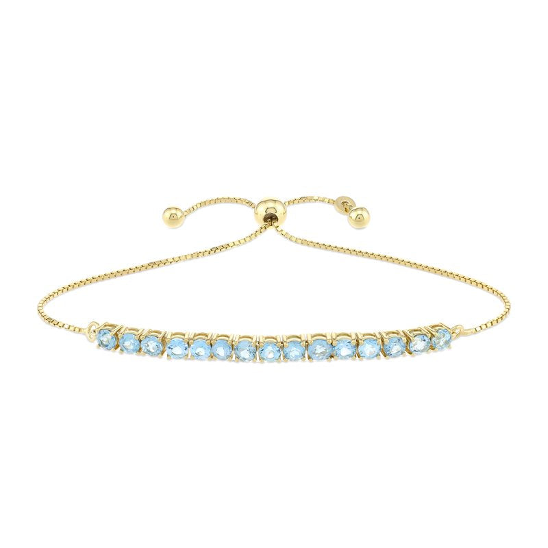 Women's 14K Gold Plated Sterling Silver Blue Topaz Tennis Bolo Bracelet - 9.7 Inches