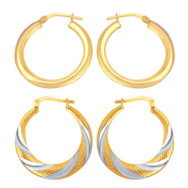14K Gold Plated Sterling Silver Twisted Hoop Earrings Set - 25mm