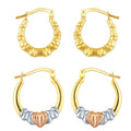 14K Gold Plated Sterling Silver Hoop Earrings with Bamboo & Heart Design - Adults Jewelry