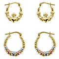 Sterling Silver 14K Gold Plated Claddagh & Heart Hoop Earrings - Hypoallergenic