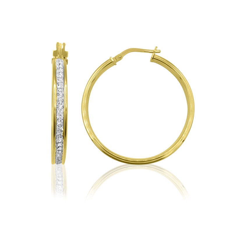 14K Gold Plated Sterling Silver Hoop Earrings with Crystals - Women's Classic Round Jewelry