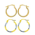 14K Gold Plated Sterling Silver Hoop Earrings Set - 2 Pairs, Diamond Cut, Hypoallergenic