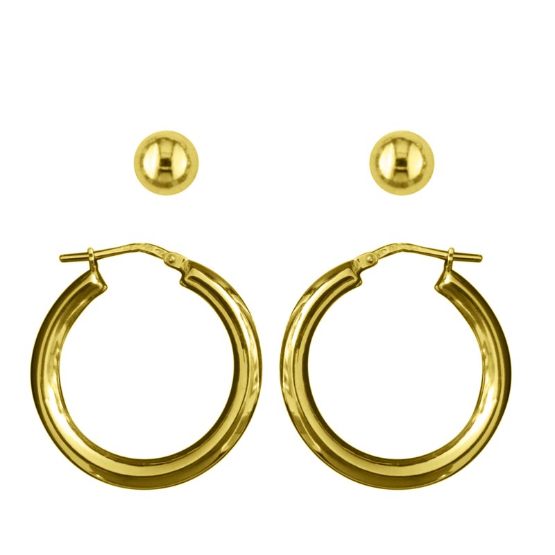 Gold Plated Sterling Silver Earring Set - Hoop & Stud Jewelry for Women