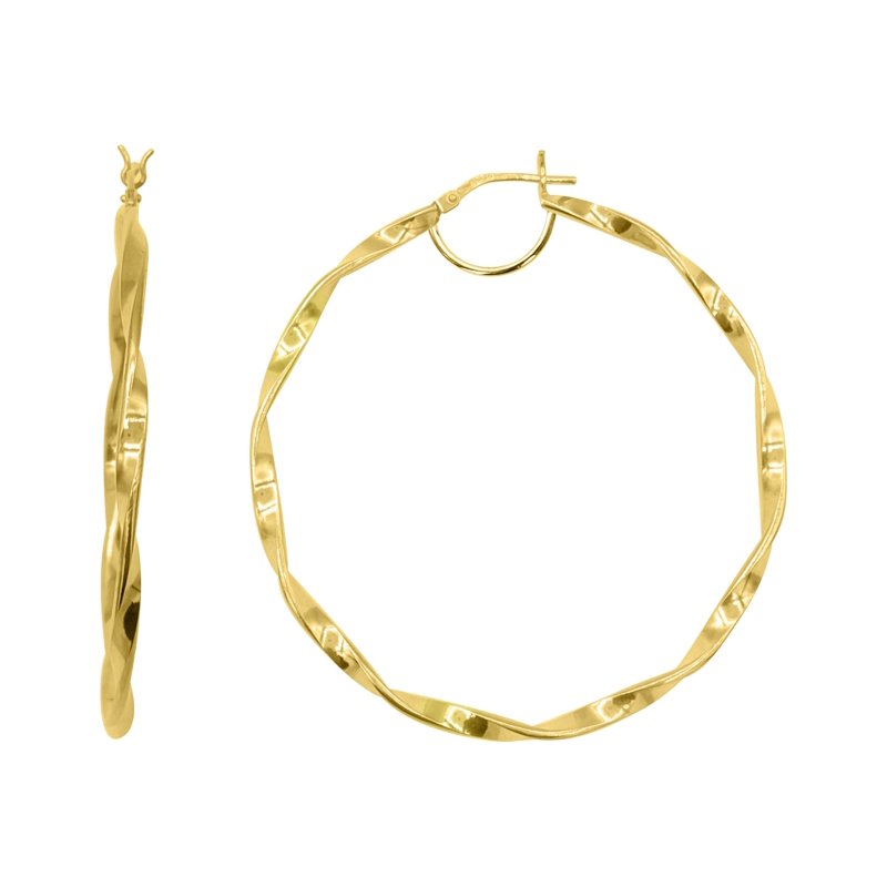 14K Gold Plated Sterling Silver Hoop Earrings with Twist Design - Adults