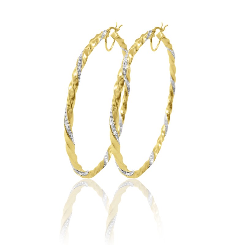 14K Gold Plated Sterling Silver Large Hoop Earrings with Crystals - 65mm