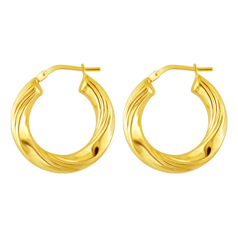 14K Gold Plated Sterling Silver Hoop Earrings Twisted Ribbed Round Jewelry