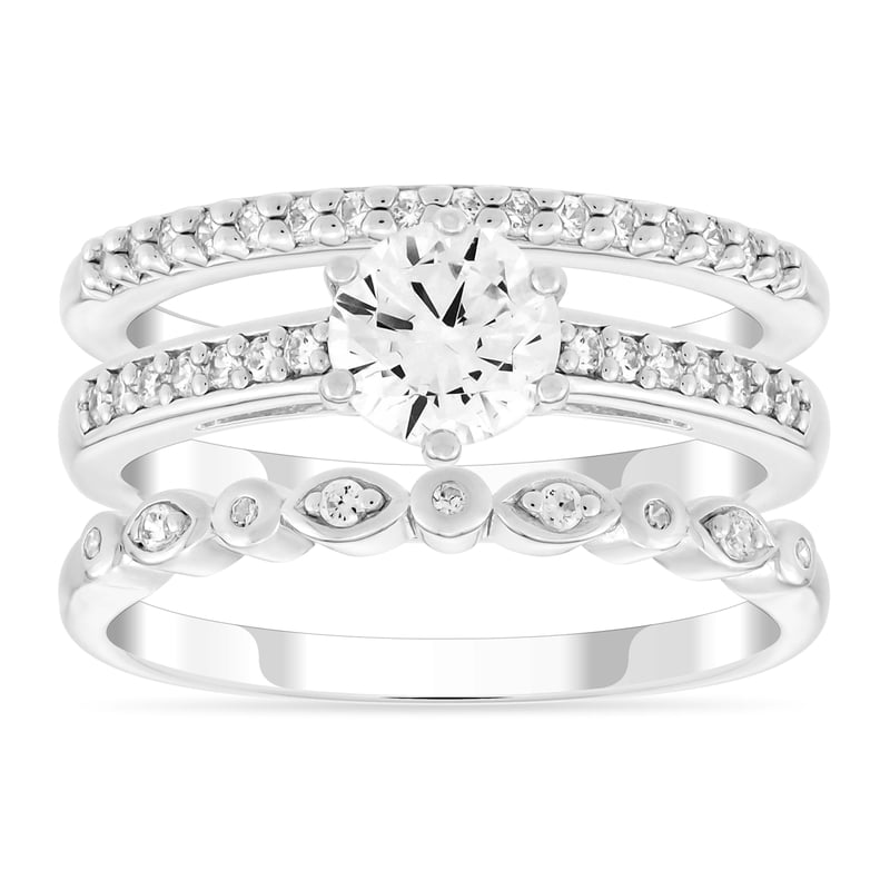 Sterling Silver Women's Simulated Diamond Trio Stackable Ring Set