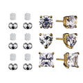 Multi Shape Simulated Diamond Earring Set in 14K Gold Plated Sterling Silver - 3 Pairs