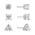 Multi Shape Simulated Diamond Earrings Set in Sterling Silver - 3 Pairs Jewelry Collection