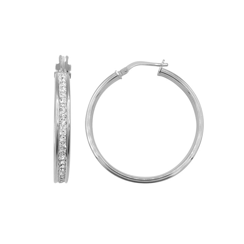 Sterling Silver Crystal Hoop Earrings - Rhodium Plated Classic Jewelry for Youth to Adults