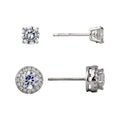 Sterling Silver Simulated Diamond Earring Set with Halo and Studs