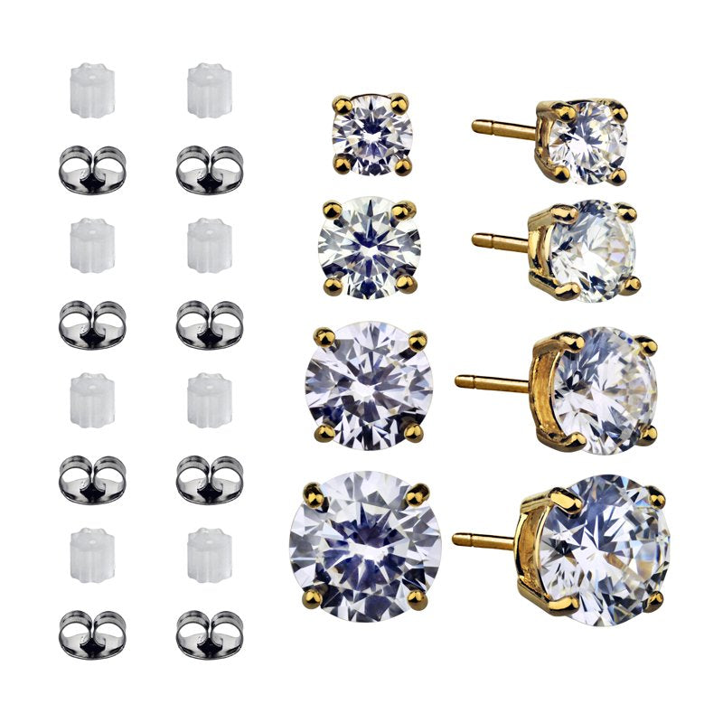 4-Pair Women's Simulated Diamond Earring Set in 14K Gold Plated Sterling Silver