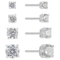 Sterling Silver Simulated Diamond Earrings Set - 4 Pairs Round Studs for Women