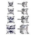 Sterling Silver Square Earring Set with Simulated Diamonds - 4 Pairs