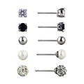 Simulated Diamond Earrings Set - Multi Stone Sterling Silver 5 Pairs