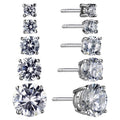 Sterling Silver Simulated Diamond Stud Earrings 5 Pairs - Women's Jewelry Set