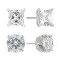 Sterling Silver Simulated Diamond Earring Set - Round & Square Studs for Women
