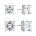 Simulated Diamond Square Earring Set in Sterling Silver - 2 Pairs Jewelry for Women