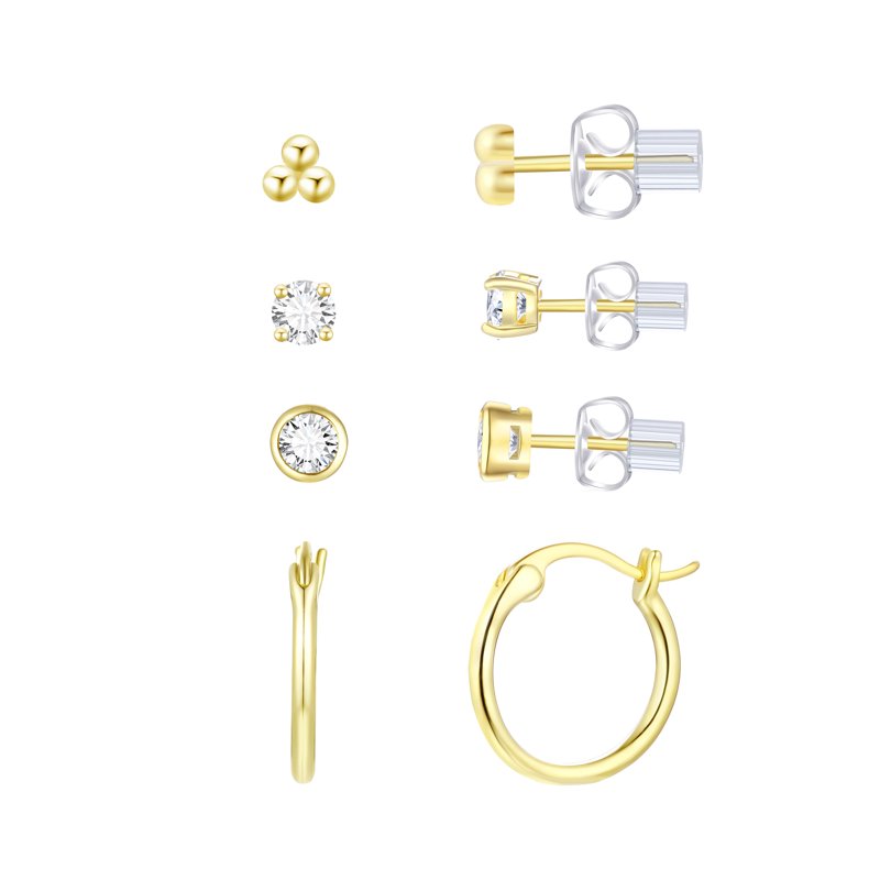 Simulated Diamond Earring Set with Click Top Hoop in 14K Gold Plated Silver
