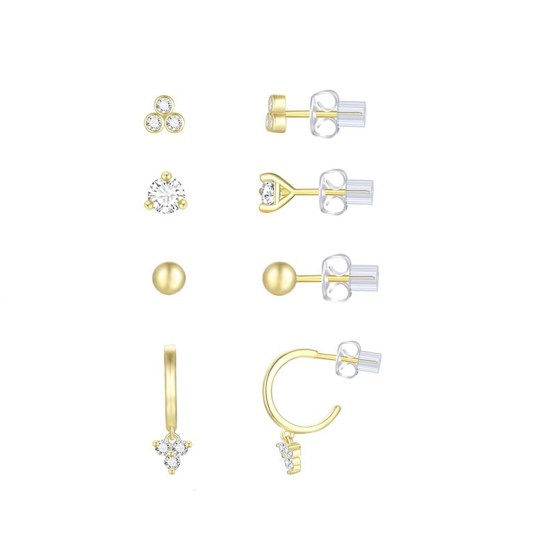 Simulated Diamond Hoop & Stud Earring Set in 14K Gold-Plated Silver