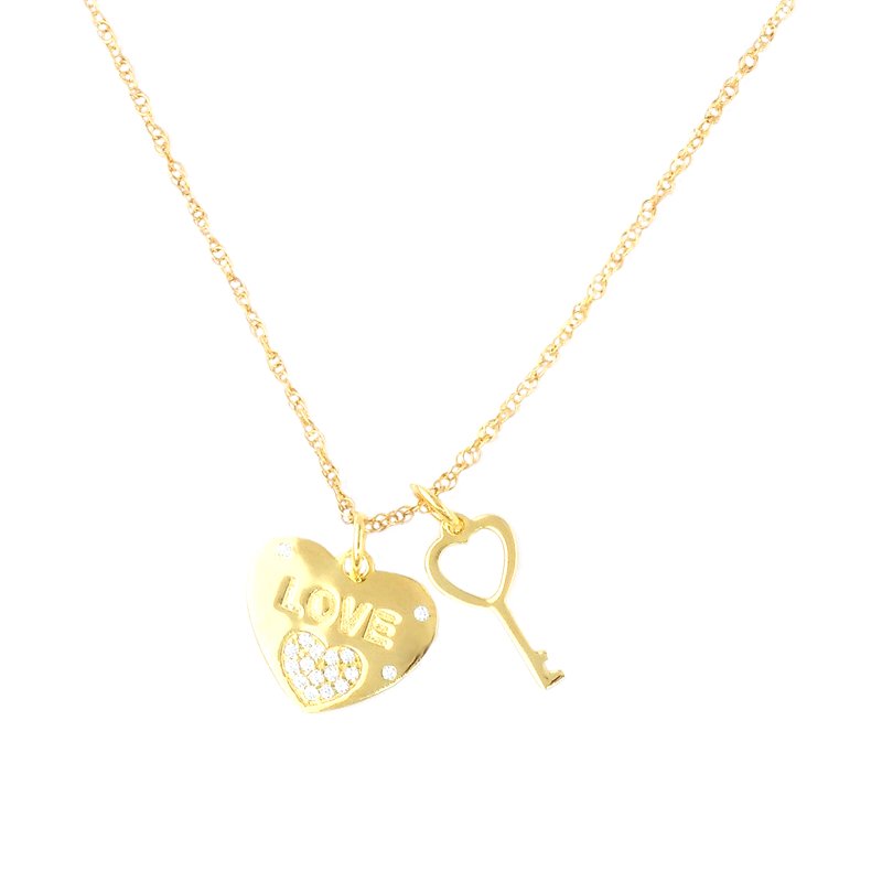 Simulated Diamond Heart Necklace in 14K Gold Plated Sterling Silver