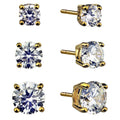 14K Gold Flash Plated Sterling Silver Simulated Diamond Earring Set - Multiple Sizes