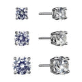 Sterling Silver Simulated Diamond Earring Set - 3 Pairs Round Studs for Women