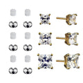 Simulated Diamond Earring Set - 14K Gold Plated Sterling Silver, Multiple Sizes