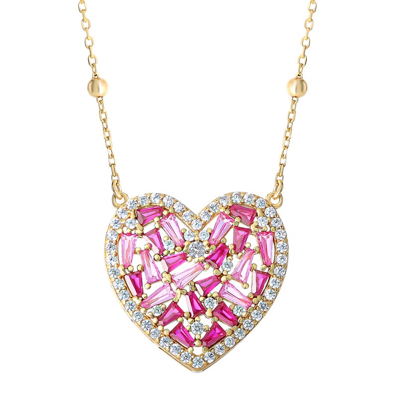 Sterling Silver Heart Pendant Necklace 14k Gold Plated 18 Inch Chain