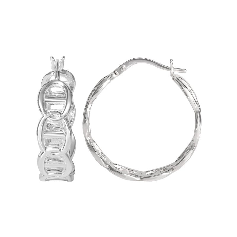 Sterling Silver Mariner Chain Hoop Earrings for Women - Modern Jewelry