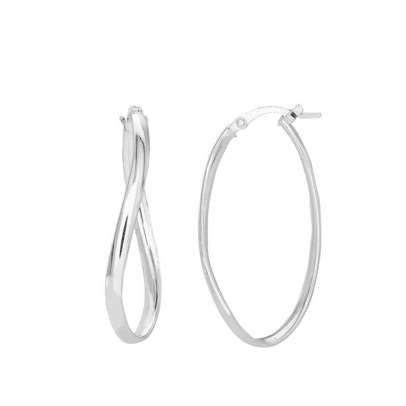 Sterling Silver Oval Twist Hoop Earrings for Women - Modern Jewelry Gift