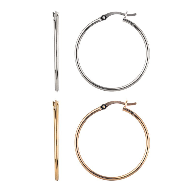 Sterling Silver & 14K Rose Gold Plated Hoop Earrings 30MM - Women's Jewelry
