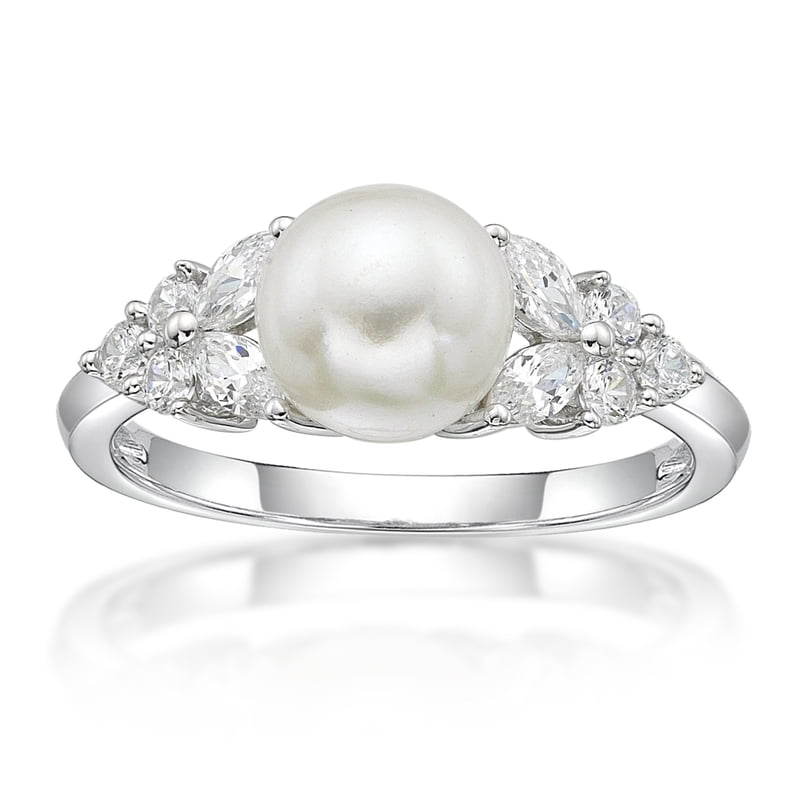 Sterling Silver Pearl & Cubic Zirconia Ring for Women - Hypoallergenic Jewelry