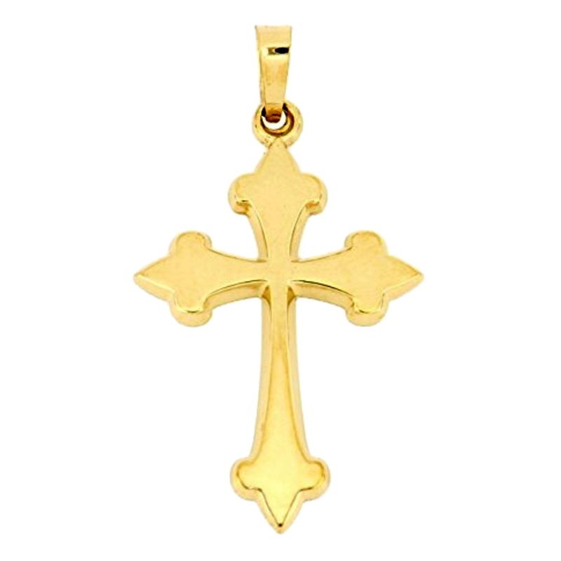 14K Gold Religious Cross Pendant - Fancy Edges, Fine Jewelry